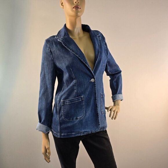 Elliott Lauren One-Button Blazer Stretch Denim Size 8 - Picture 3 of 11